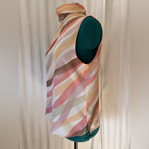 Vintage Austin Reed brown white orange Wave Sleeveless mock Turtle Top size 10 - Picture 3 of 12